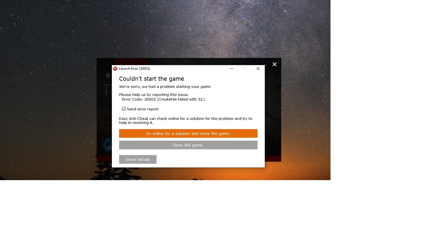 War Thunder error code 30005 createfile failed with 32 solved