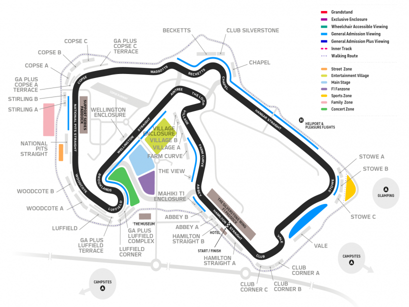 Silverstone F1 map tips: Where to watch.