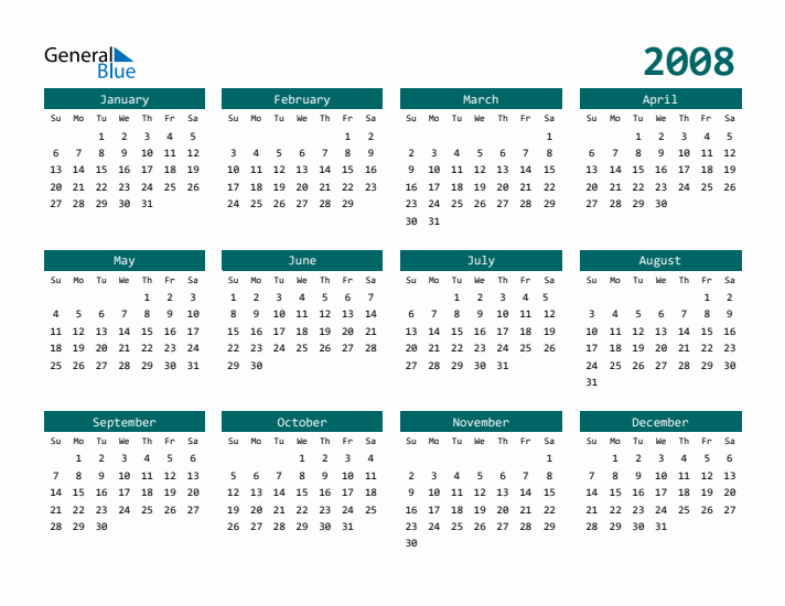 Printable 2008 Calendar: Perfect for Home or Work