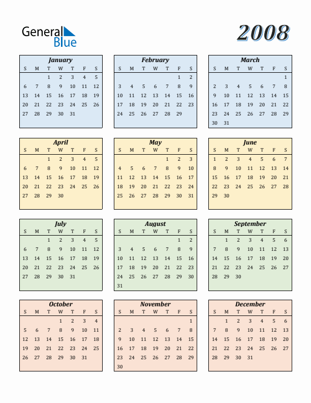 Printable 2008 Calendar: Perfect for Home or Work