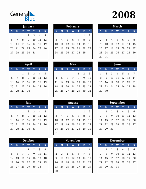Printable 2008 Calendar: Perfect for Home or Work