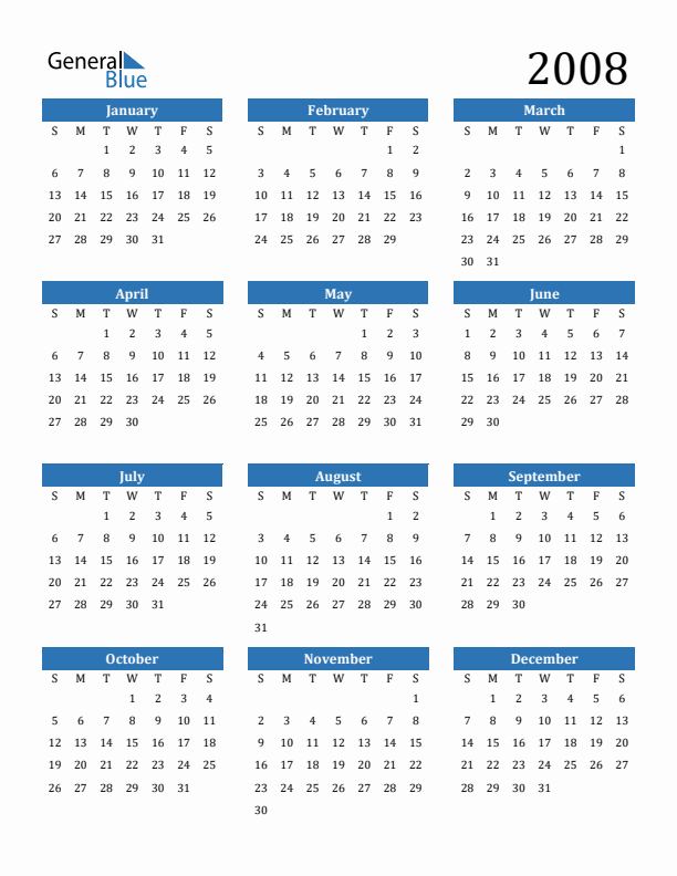 Printable 2008 Calendar: Perfect for Home or Work