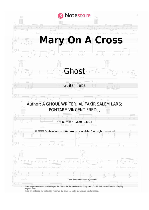 Mary on a cross tabs tabs吉他谱：高清版免费下载！