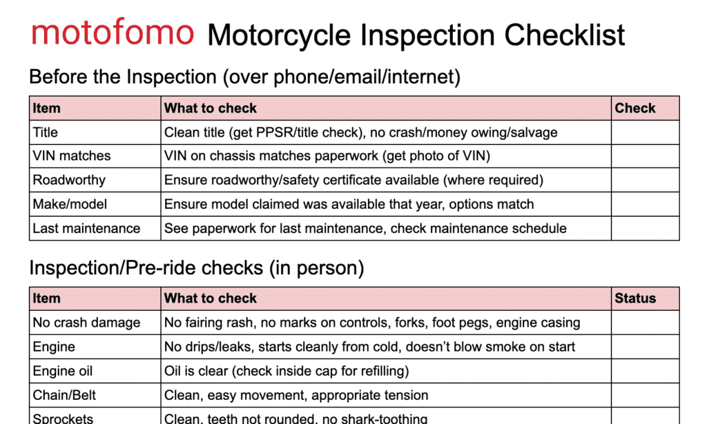 Thinking about what to look for when buying a used motorbike? (here is a basic inspection guide)